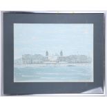 Colin Spencer, 20th Century British. 'Greenwich Naval College from the Thames'. Hand embellished