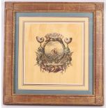 A set of four decorative coloured prints in square gilt frames, size incl. frame 49.5 x 48.5cm.