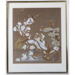 A set of six 20th Century Balinese fabric prints, mounted and framed (6).