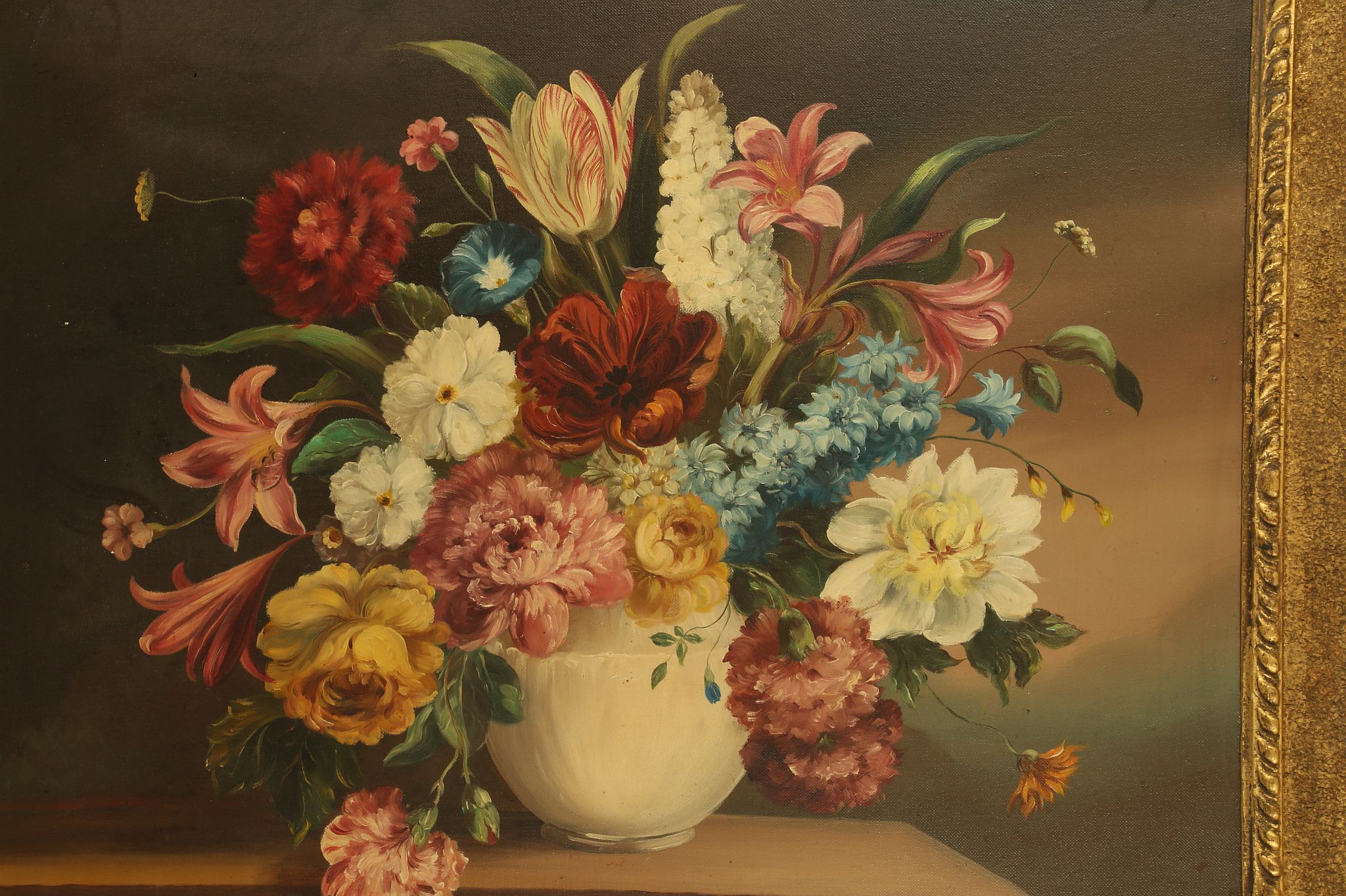 Mid 20th Century, oil on canvas. Cornucopia of flowers, in the style of the Dutch antique, signed ' - Image 2 of 5