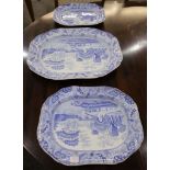 Spode, a set of 3 early 19th Century, blue and white graduated platters in Castle Gate pattern,