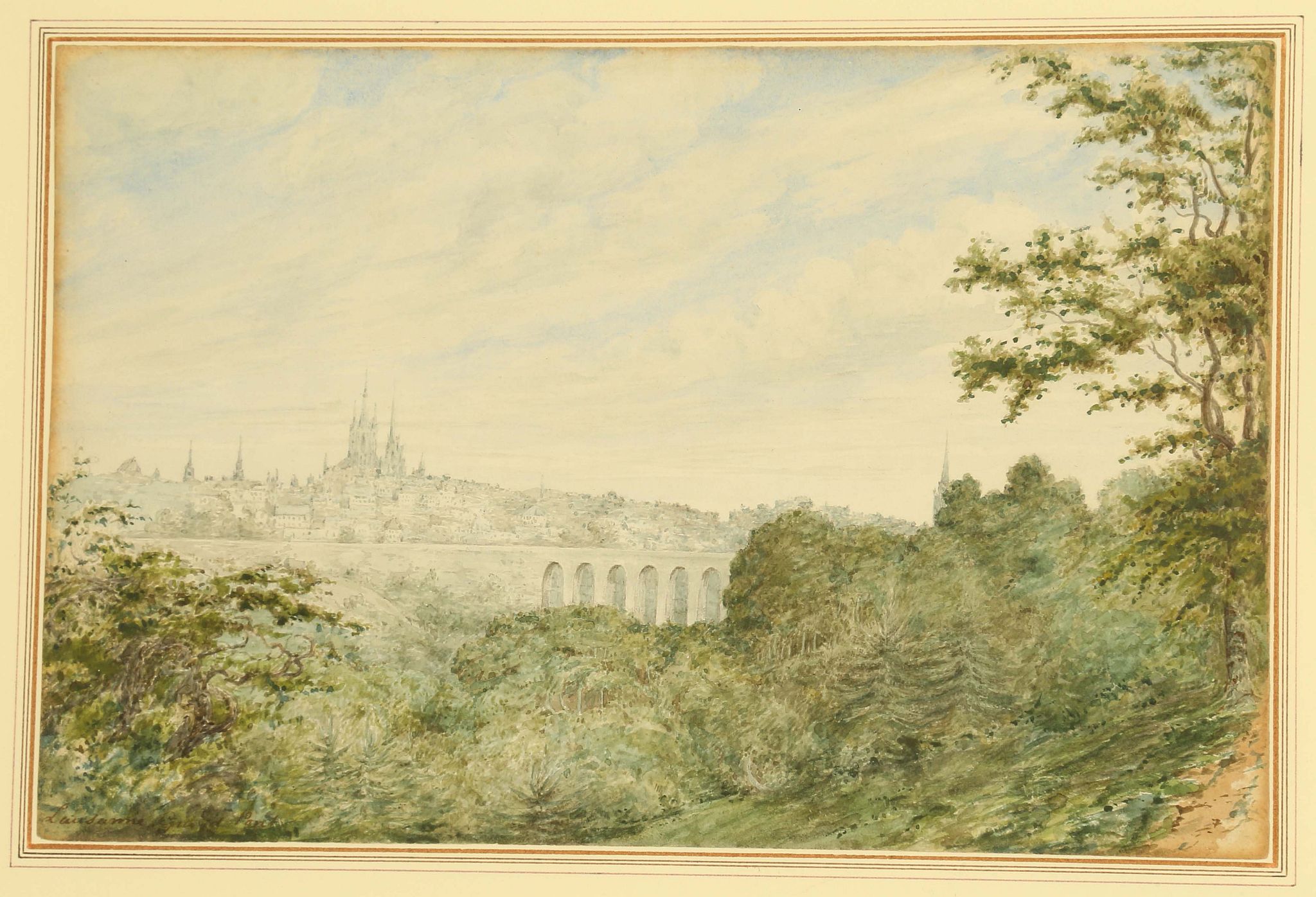 Robert Streatfield 1786-1852. 'Lausanne, Switzerland', pencil, pen, grey ink and watercolour view of - Image 2 of 4