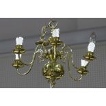 A 20th Century brass Dutch style, 6 branch ceiling light.