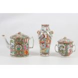Three Chinese late 19th Century Cantonese porcelain items, to include a large teapot with cover lid,