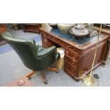 A Victorian mahogany twin pedestal desk c.1840, by W. Priest of Blackfriars, with rounded corners