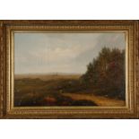 MANNER OF CHARLES STUART 1838-1904. 'Figures in the Landscape'. Oil on canvas, panoramic country