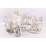 A collection of Continental white glazed porcelain figures to include a 'Nymphenburg' lion, a '