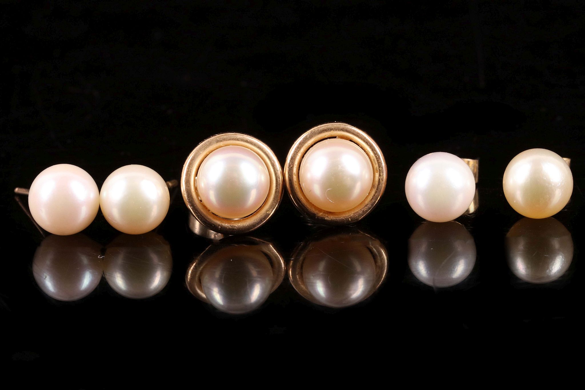 A pair of cultured pearl, sapphire and diamond cluster earrings; and three pairs of cultured pearl - Image 3 of 4