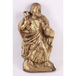 A carved giltwood relief figure of St Peter with keys.