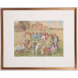 E. Dick, a 20th Century watercolour of Medieval knights, mounted, glazed and framed. Signed. 24 x