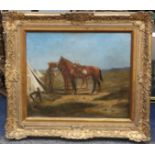 George Paice 1854-1925. 'Boer Soldier and Horses'. Oil on canvas, signed lower left. In a giltwood