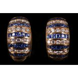 A pair of sapphire and diamond earclips, by Garrard Each 18 carat yellow gold half-hoop set with