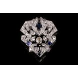 An Art Deco sapphire and diamond clip brooch, circa 1925 Of geometric form, set throughout with