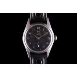 A Gents Vintage stainless steel cased 'Omega' wristwatch, with black dial, Arabic numerals, sub-