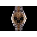 GENTS 'TUDOR-MONARCH CHRONOGRAPH' WRISTWATCH. A gents two-tone stainless steel and gold 'Tudor-