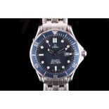 GENTS OMEGA SEAMASTER. A gents stainless steel cased 'Omega-Seamaster' wristwatch, with blue dial
