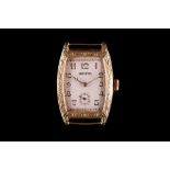 GENTS ART DECO HELVETIA WRISTWATCH. A gents Art Deco 18ct gold cased wristwatch, with applied gold