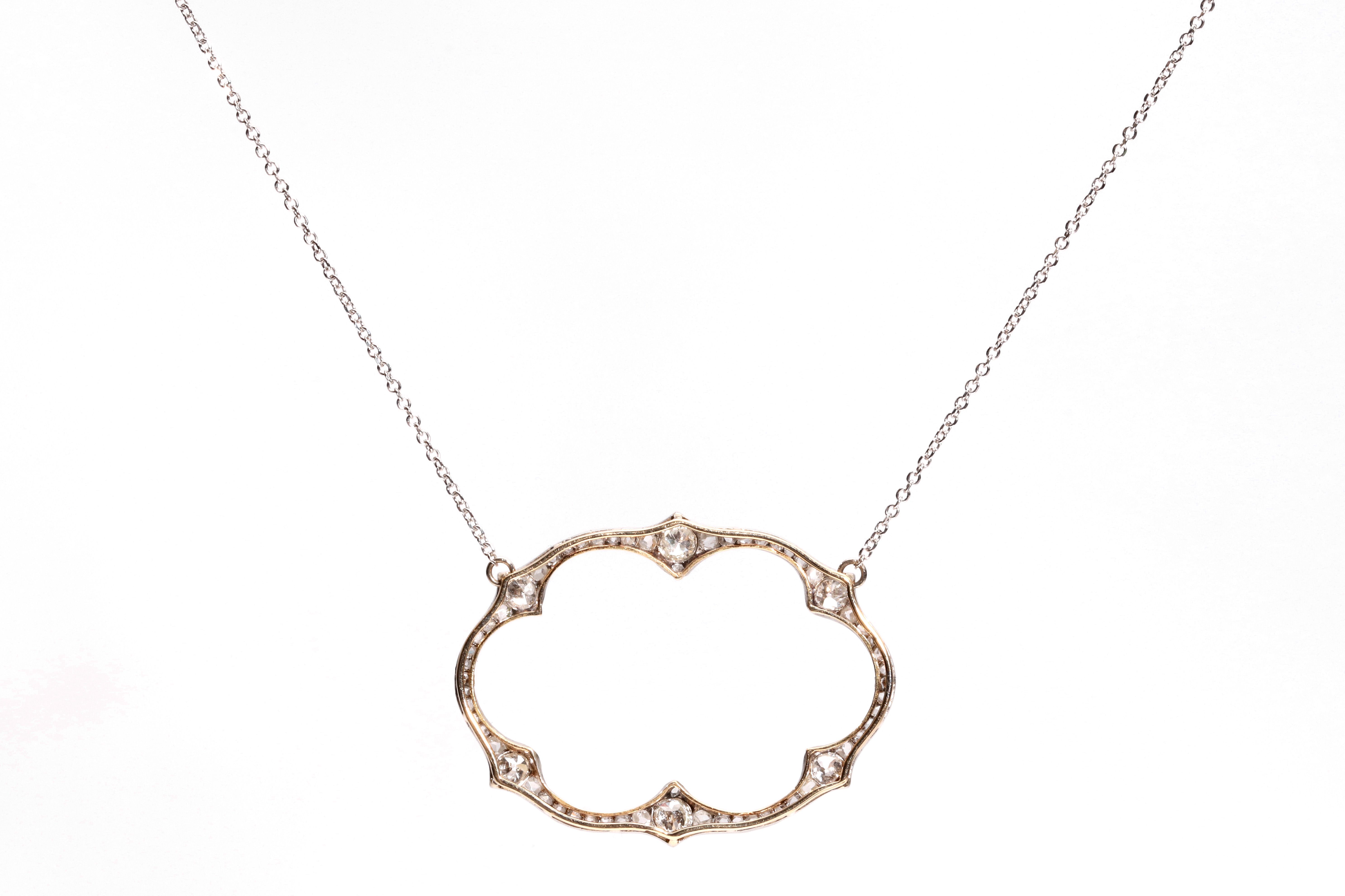 A diamond pendant necklace The openwork oval pendant set with brilliant and rose-cut diamonds, - Image 3 of 4