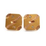 A pair of cufflinks and dress studs Each square terminal with ridged details and accented by half