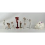 A 20th Century Continental porcelain rabbit tureen and cover, three Lladro figures, a Dresden figure