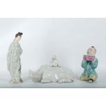 An early 20th Century Chinese blanc-de-chine porcelain group of buffalo and a boy, Chinese crackle