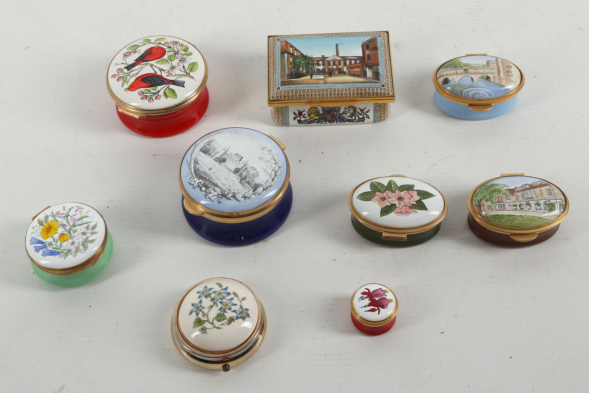 A Halcyon Days enamel box of limited edition of 200, no. 29, and seven Biltson and Battersea (8).