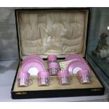 A set of six George V antique Sterling silver mounted demitasse / coffee cups and saucers,