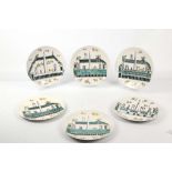 A SET OF 6 1950s PIERO FORNASETTI 'CIRCO ROMANO' PLATES, stamped with maker's mark under, (25.5cm