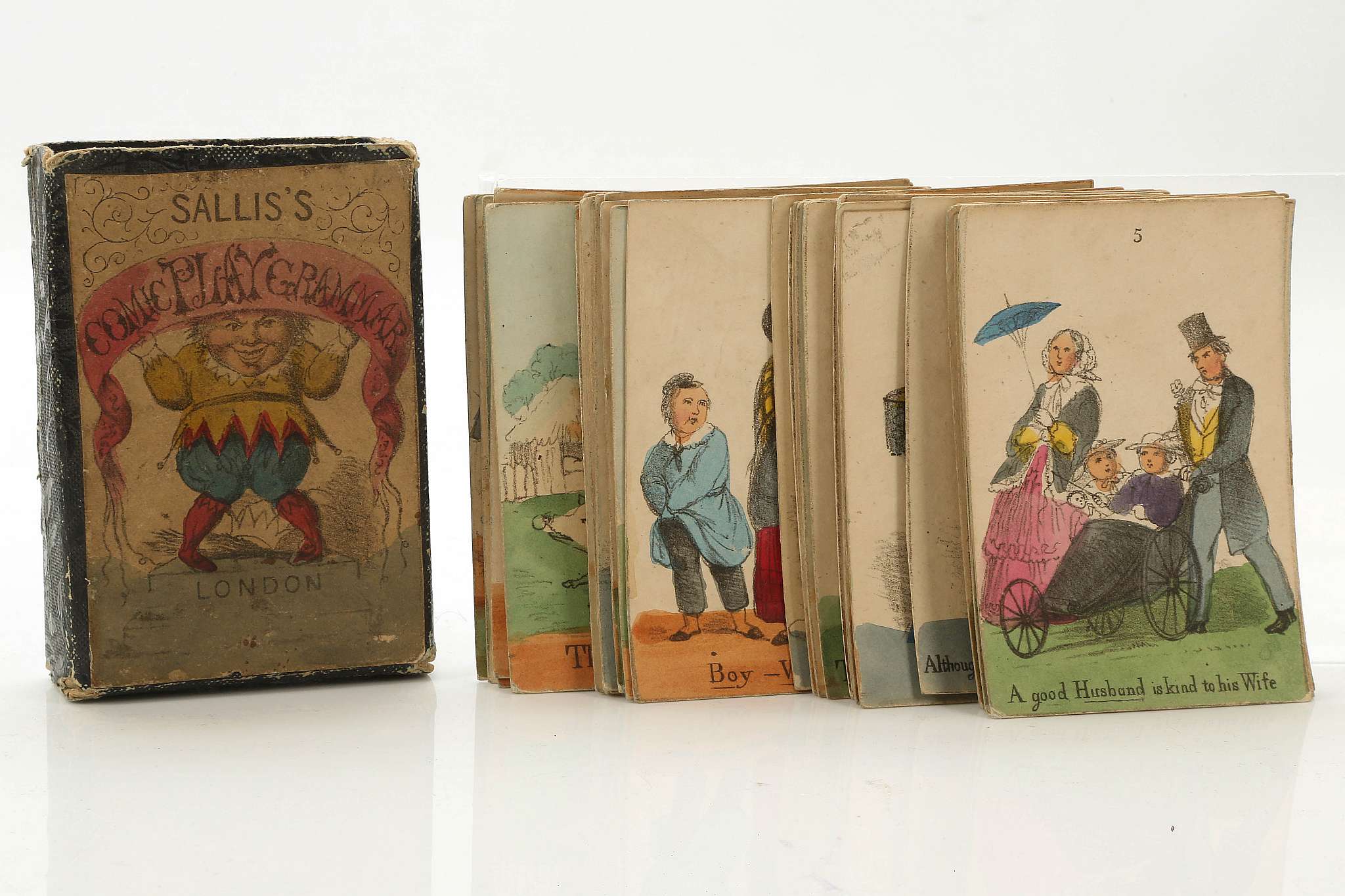 JUVENILE CARDS - Sallis's Comic Play Grammar. London: Sallis, [c. 1840]. 41 hand-coloured engraved