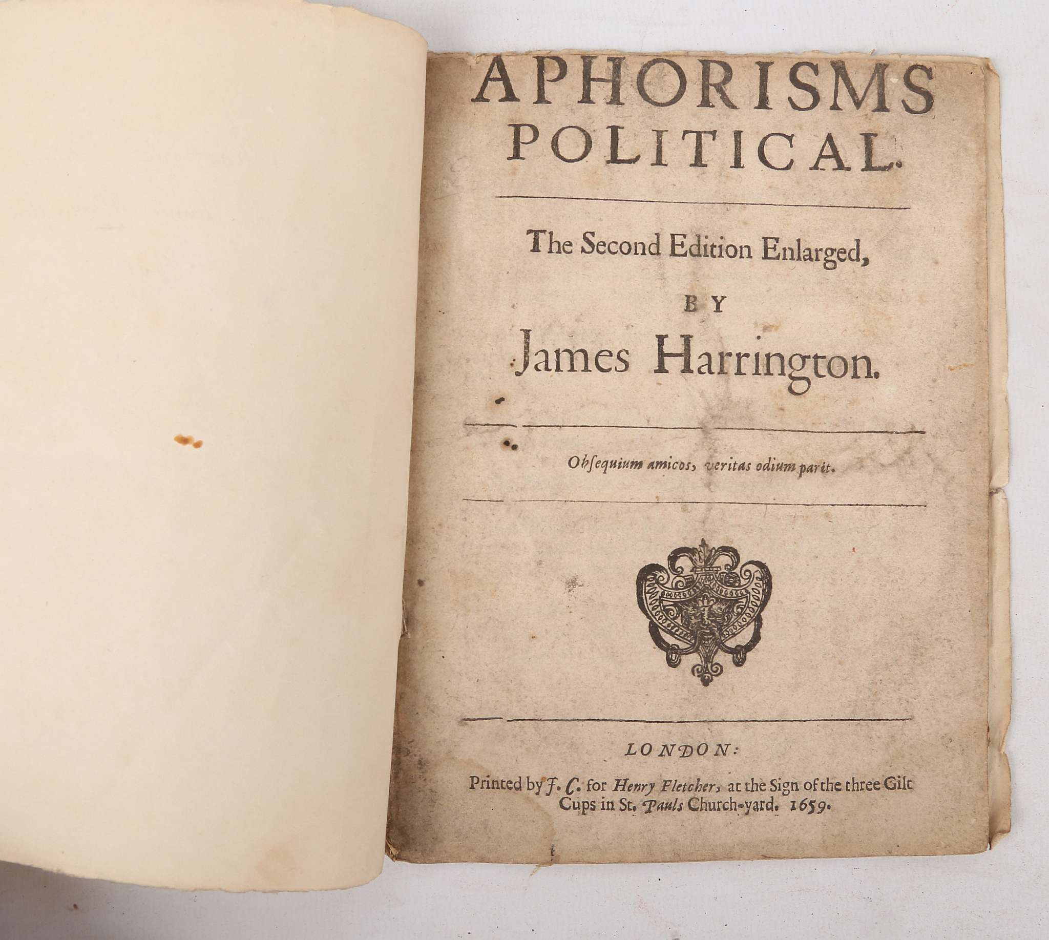 HARRINGTON, James. Aphorisms Political. The Second edition Enlarged. London: F. C. for Henry