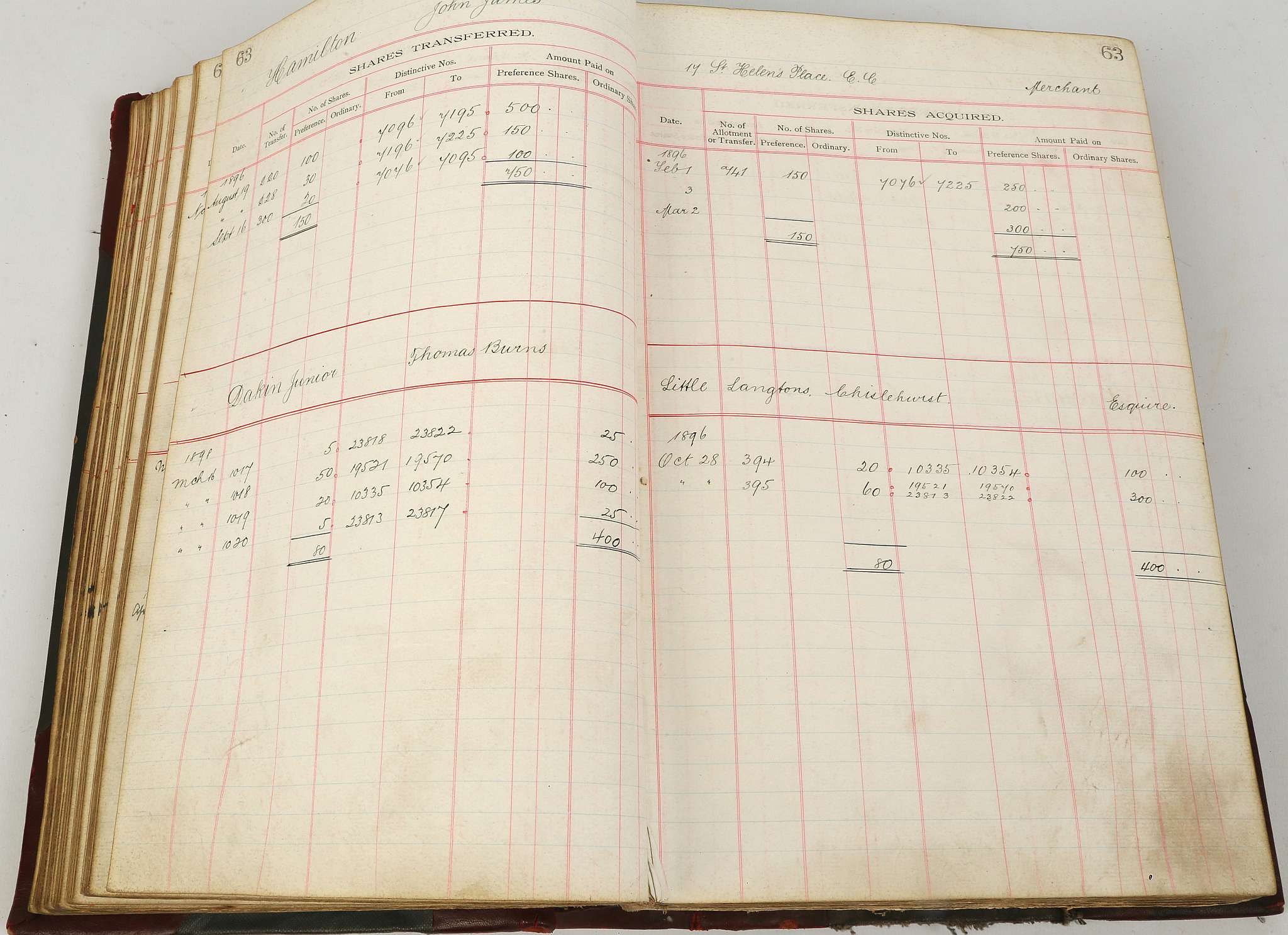CEYLON TEA - MS. Dimbula Valley (Ceylon) Tea Company Limited. c.1896. Folio. Register of Members and - Image 5 of 5
