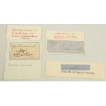 VICTORIA, Queen (1819-1901). A clipped signature on a blue page, with two other clipped