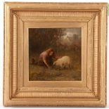 Joseph Denovan Adams R.S.A., R.S.W., 1842 - 1896 Scottish 'The Pet Lamb'. Oil on panel, with