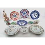 A selection of mainly Chinese porcelain items, two 18th Century Chinese dishes, two Japanese Imari