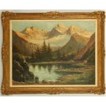 Circa early 20th Century Continental school, 'An Alpine View', oil on canvas, laid to board.
