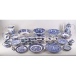 A large group of blue and white willow pattern china; Spode Italian pattern and various Royal