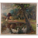 E. Neuburger, 'Swans in the Park'. Oil on canvas. Signed. 72 x 82cm. Provenance: Museum Gouda,