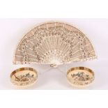 Two Japanese 19th Century ivory bowls, with inlaid decoration A/F, 11.5cm diameter, together with