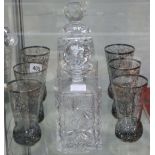 A set of six elaborate silver overlay glass tumblers with stylised floral design, 20th Century,