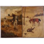 Circa 1880's British school. 'The Highwayman'. Oil on canvas, pair of exterior scenes depicting a