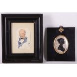 A collection of portrait miniatures, watercolours and silhouettes, in veneer and ebonised frames,