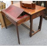 A Georgian mahogany architects table top with tilt top and pull out forward section with tooled