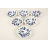 A set of six early 20th Century Meissen porcelain small blue and white plates in onion pattern, a.