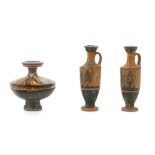 THREE CLASSICAL VESSELS Circa 5th-4th Century B.C. Two Attic black-figure lekythoi, both similarly