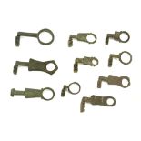TEN ROMAN BRONZE KEYS Circa 1st-3rd Century A.D. Each with a toothed locking section at one end