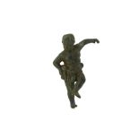 A ROMAN BRONZE FIGURE 2nd Century A.D. Depicted nude, with his left arm raised and right hand on his