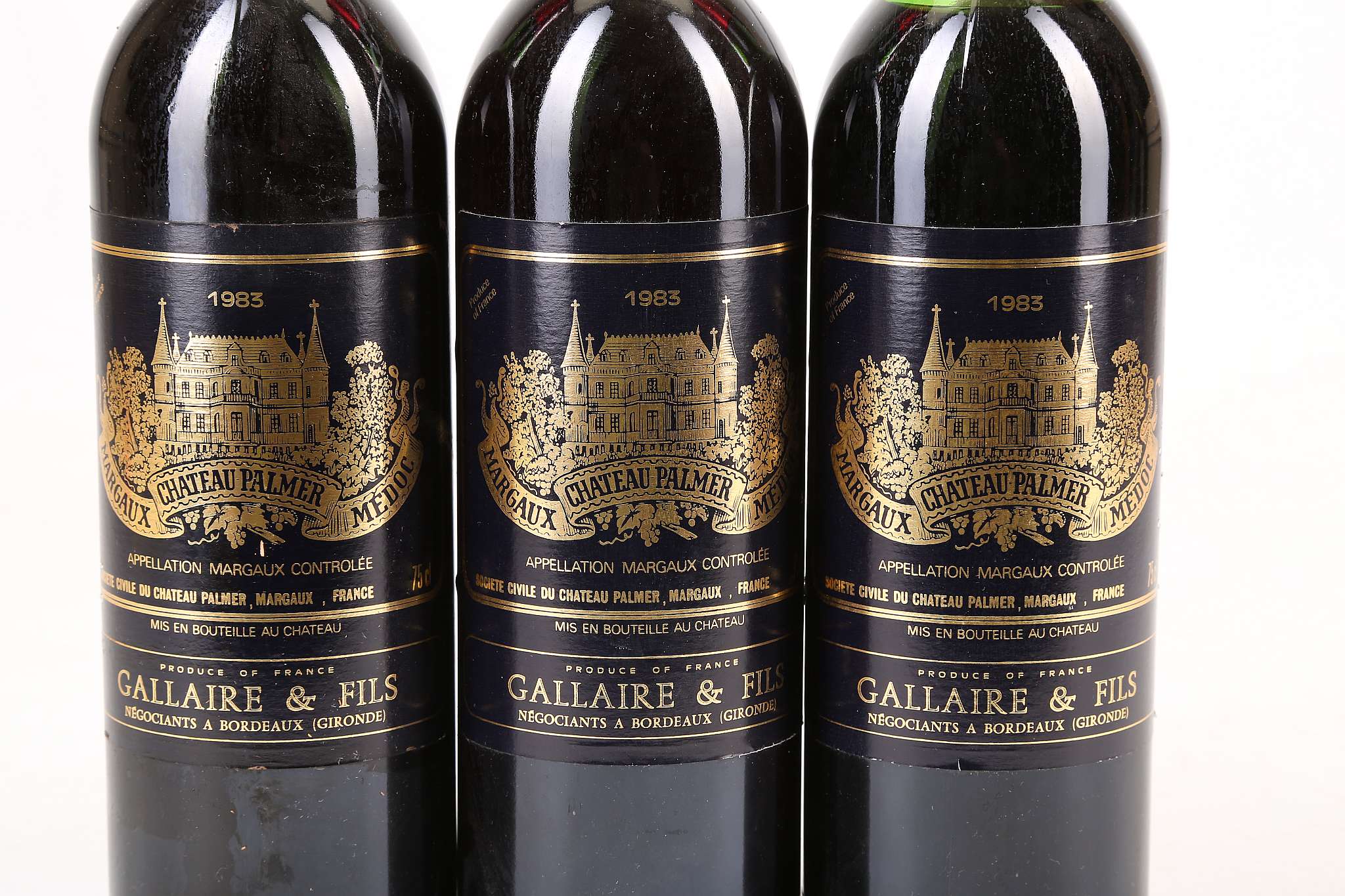 Three 1983 Chateau Palmer, Margaux, two good fill levels, one marginally lower, 75cm (ABV - Image 2 of 5