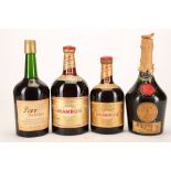 A 1950's Dom Benedictine, 70 proof (size approx. 75cl), a 1 litre bottle of Drambuie, and a 70cl