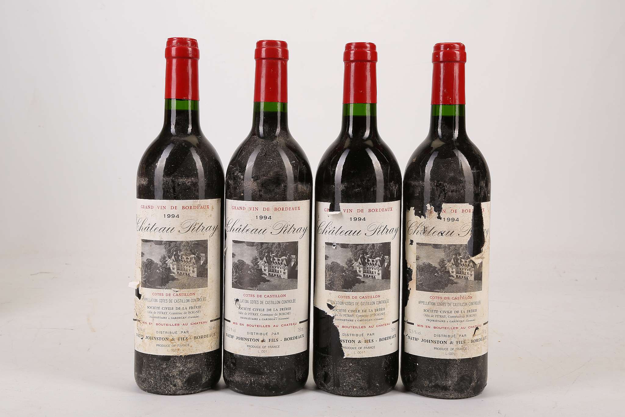 Four 1994 Chateau Pitray, Grand vin de Bordeaux, Cotes de Castillon, Nathaniel Johnston & Fils,