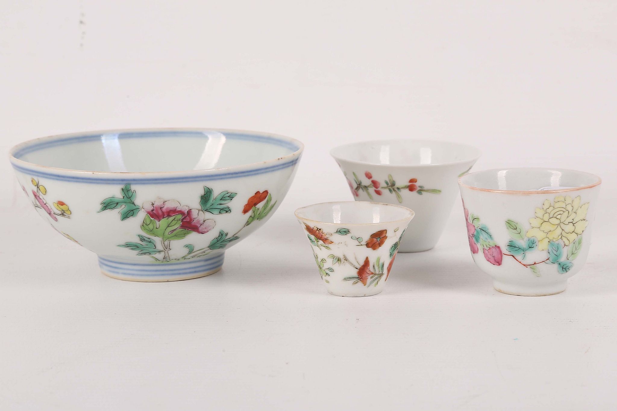 A collection of three Chinese famille rose cups; together with a bowl - Image 2 of 4
